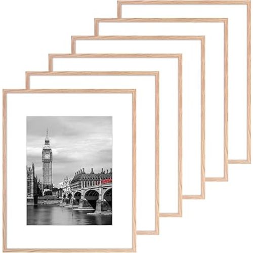 Fixwal 16x20 Poster Frame Set of 6 with Shatter Resistant Plastic Glass, Thin Border and Light Weight Photo Frames for Wall, Natural