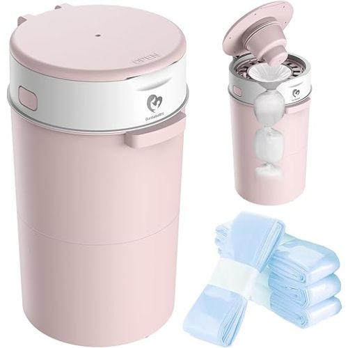 Bellababy Diaper Pail, Upgrade Baby Diaper Bin with Double Odor Locking, Includes 4 Refills (270 inches/pcs), Compact Design for Nursery, Pink