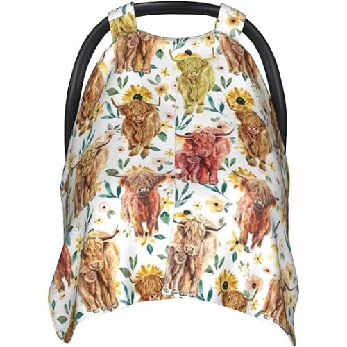 Highland Cow Baby Car Seat Canopy Cover Multi Use Nursing Cover for Newborn Car Seat Canopy Mom Nursing Breastfeeding Covers Newborn Shower Gifts