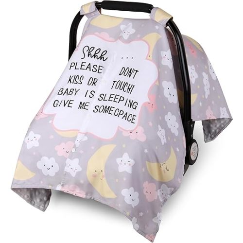 Metplus 2 in 1 Writing Style Baby Car Seat Cover, Car Seat Canopy for Babies, Mom Multiuse Nursing Cover, Minky Baby Carrier Covers, Newborn Boy Girl, Peekaboo Opening