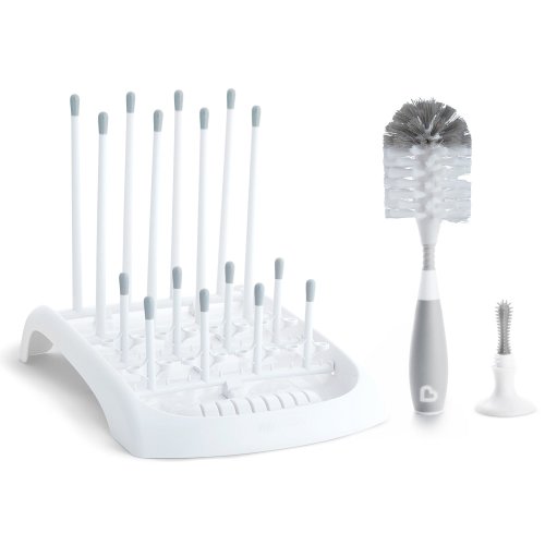 Munchkin Drying Rack and Bristle Bottle Brush Cleaning Set, Grey - Gray - 1