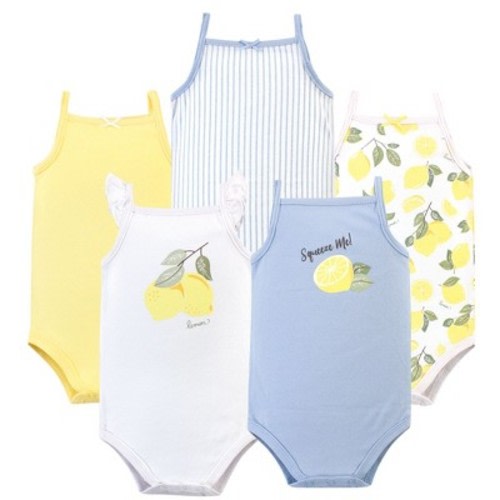 Hudson Baby Basics Infant Baby Sleeveless Baby Bodysuits 5-Pack, Sunshine Zest, 6-9 Months