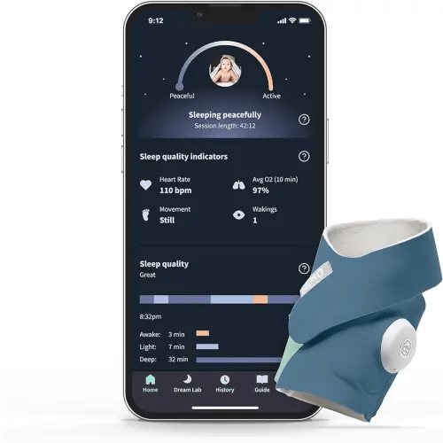Owlet Dream Sock - Smart Baby Monitor View Heart Rate and Average Oxygen O2 as Sleep Quality Indicators. Wakings, Movement, and Sleep State. Digital Sleep Coach and Sleep Assist Prompts, Blue