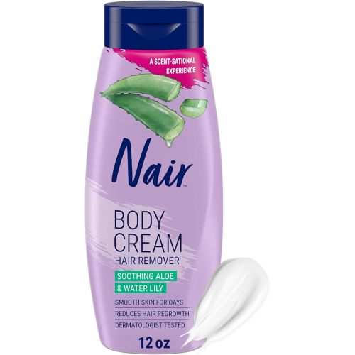Nair Body Cream Hair Remover, Soothing Aloe and Water Lily, Dermatologist Tested Body Hair Removal Cream, with Evolved Ingredients, 12 Oz