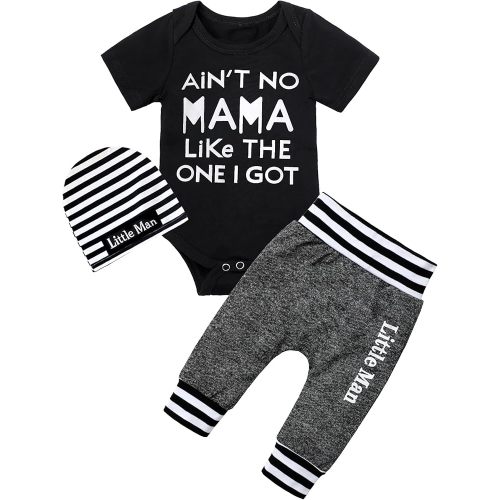 Fommy Newborn Baby Boy Clothes New to The Crew Letter Print Romper+ Pants+Hat 3PCS Outfit
