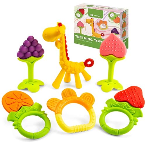 Baby Teething Toys for Newborn Infants (6-Pack) Freezer Safe Infant and Toddler Silicone Teethers Soothe Babies Gums, Perfect Baby Gift