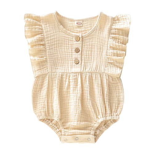 Newborn Baby Girl Romper Ruffle Sleeve Jumpsuit Baby Girl Bodysuit Infant Girl Summer Clothes Apricot 0-3 Months