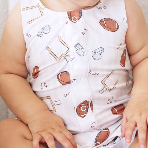 Sleeveless Snap Romper | Tiny Touchdowns Neutral