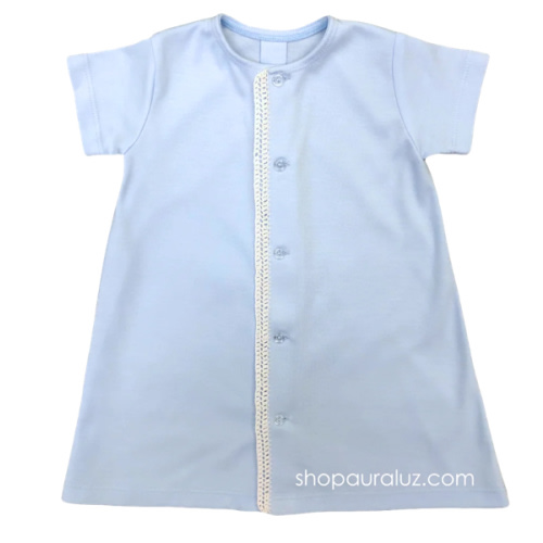 Auraluz Knit Day Gown s/s...Blue with white crochet trim – AURALUZ