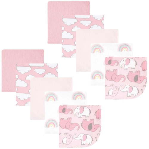 Hudson Baby Infant Girl Flannel Cotton Washcloths, Girl New Elephant 10-Pack, One Size