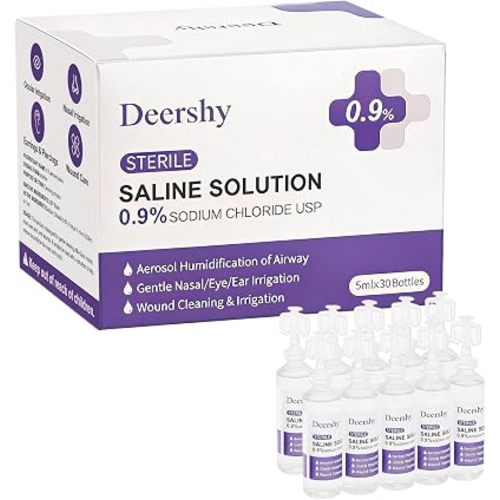 Upgraded 0.9% Sodium Chloride Saline Solution, 5ml Single-Use Vials 30 Count, Gentle Daily Cleansing for Nose, Ears and Skin, Safe for Infants, Children & Adults