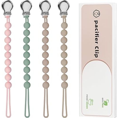 Pacifier Clips for Baby Girls - Loviomad Silicone Paci Clip for Philips Avent Soothie Binky Holder, Baby Newborn Essentials Shower Birthday Gift Round(4-Pack)