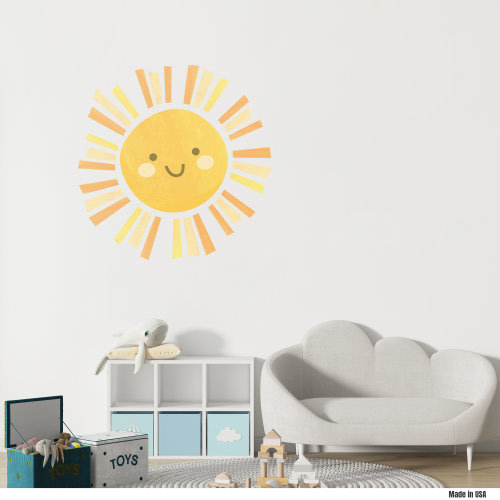Watercolor Sun Polyester Wall Fabric Decal, Nursery Decor, Happy Sun, Gift for Playroom