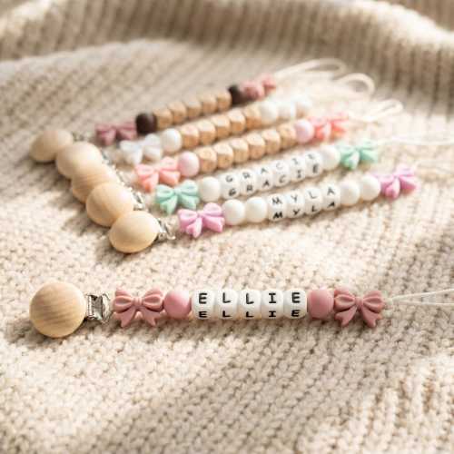 Custom Pacifier Clip Baby Girl Bow Paci Clip for Newborn | Infant Binky Holder | Baby Shower Gift
