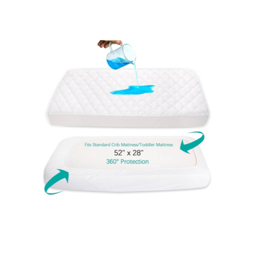 Crib Mattress Protector Sheets Fitted Waterproof Crib Mattress Pad Cover, Noiseless & Machine Wash 100% Absorbent Crib/Toddler Mattress Protector Sheet Quilted, White, 52" x 28"