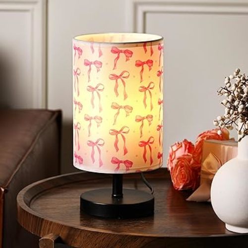 Pink Bow Table Lamp Christmas Gifts 3 Colors Dimmable Lights 9.72 x 5.12 Inch Night Light Bedside Lamps Decoration for Bedroom Desk Birthday Gifts for Home Decor