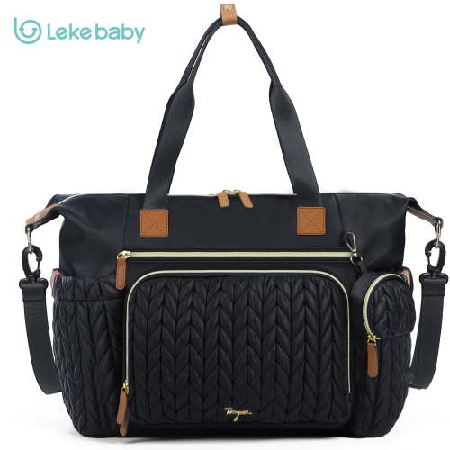 Lekebaby Diaper Bag Tote, Travel Diaper Bags with Changing Pad & 16 Pockets, Hospital Bag for Labor Delivery Baby Bag for Mom, Black