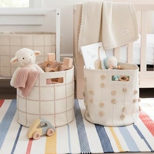 MakeMake Organics Storage Bins for Kids Nursery Bin Organizer (13"x12") Laundry Basket for Closet, Decorative Floor Storage Basket Canvas Fabric Storage Basket (Mesh - Pecan)