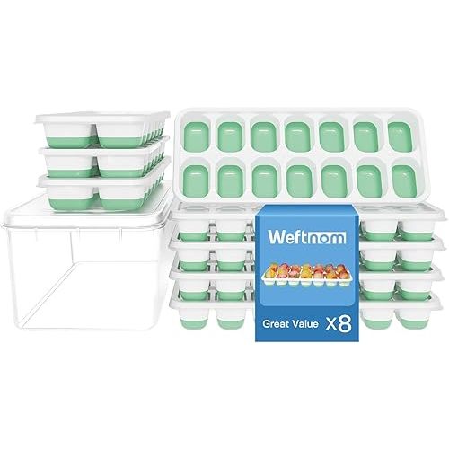 Silicone Ice Cube Trays with Lid and Bin, 8 Pack, Easy-Release Stackable Molds for Freezer, BPA-Free and Odor-Free for Drinks, Cocktails, and Coffee