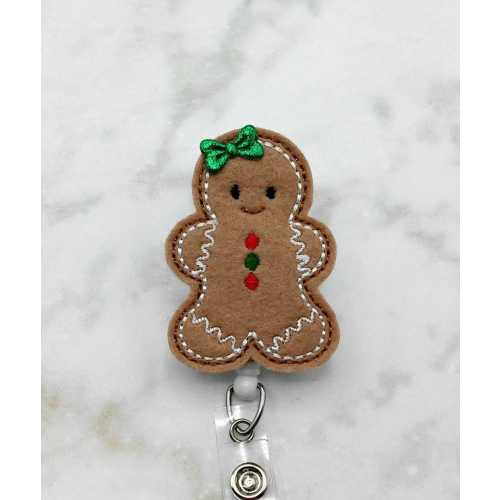 Cute Gingerbread Girl Badge Reel/Christmas Badge Reel/Retractable ID Badge Holder/Nurse Badge Reel/ Holiday Badge Holder/Felt Badge Reel
