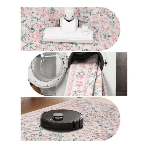 Washable Area Rug, Boho Floral Soft Rugs for Living Room, Non Slip Low Pile Carpet for Bedroom, Dining Room, Nursery