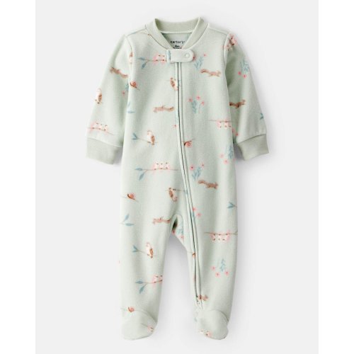Baby Girl Squirrel Print Loose Fit Long-Sleeve Sleep & Play Pajamas - Green | Carter's