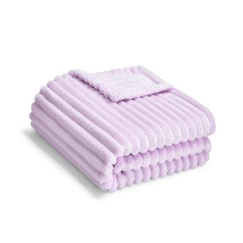 Soft Fleece Baby Blanket Ultra Cozy Baby Blankets for Girls Warm and Lightweight Infant Toddler Newborn Receiving Gift with Reversible Stripes for Crib Stroller, 30x40 Inch, Light Purple