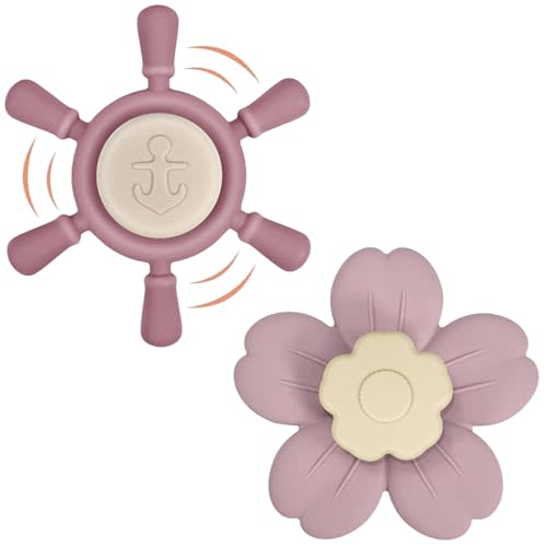 Lovbaby Suction Cup Spinner Toys | Baby Bath Toys for Kids Ages 1-3 | Suction Toys, Baby Toys, Sensory Toys for Car Travel, Table, Highchair, Window, Bathtub (Power Rose+Dusty Lilac)