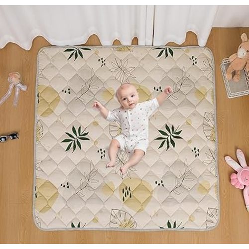 TADO MUSLIN Baby Play Mat 50x50 Inch, Thickened Soft Floor Mat for Playpen, Machine Washable Foam Crawling Mat with Non-Slip Bottom for Babies and Toddlers, Foldable Padded Playmat Boho Terra