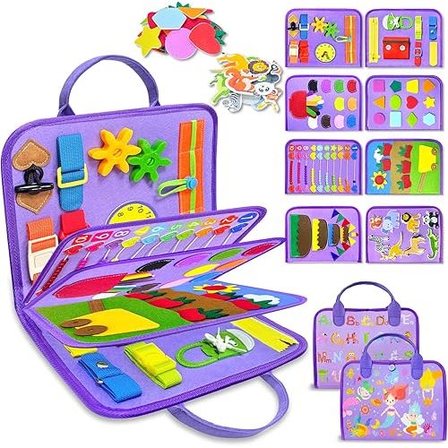 Exorany Busy Board Montessori Toys for Toddler Boy Girl Birthday Gifts, Busy Book Sensory Learning Toys for Toddlers, Toddler Airplane Car Travel Toy Educational Activities
