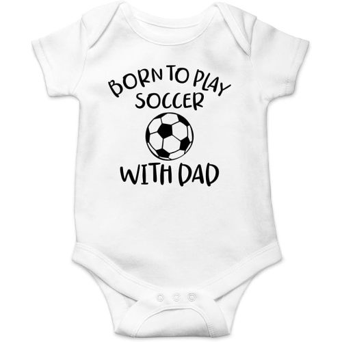 AW Fashions Born to Play Soccer with Dad Baby Bodysuit Funny Family Newborn Outfit for Boys or Girls