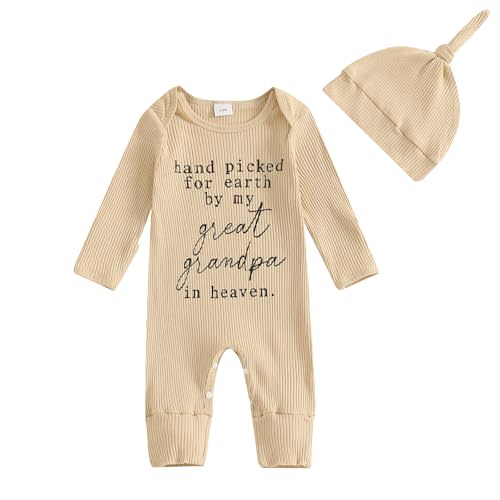 Honganda Newborn Baby Boy Girl Coming Home Outfit Long Sleeve Knit Funny Letters Jumpsuit Romper with Hat Hospital Clothes