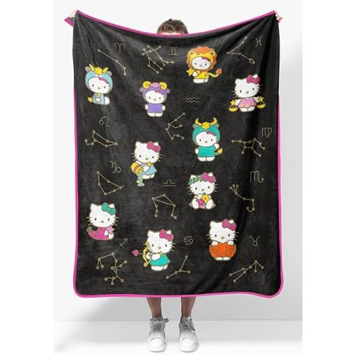 Jay Franco Plush Throw Blanket – Soft & Comfy Throw for Couch or Bed – Cozy Home Décor for Living Room & Bedroom, Black - Hello Kitty, 40x50 - Travel Blanket