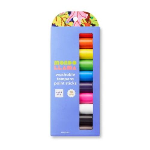 10ct Washable Tempera Paint Sticks - Mondo Llama™: Low-Odor, Water-Based, Craft Paint for Kids, Multicolor, Ages 6+