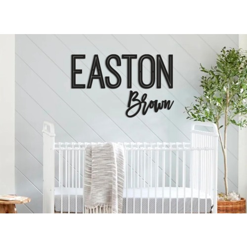 Custom First and Middle Name Wall Decor, Personalized Wooden Baby Name Sign for Nursery, Large Crib Name Sign