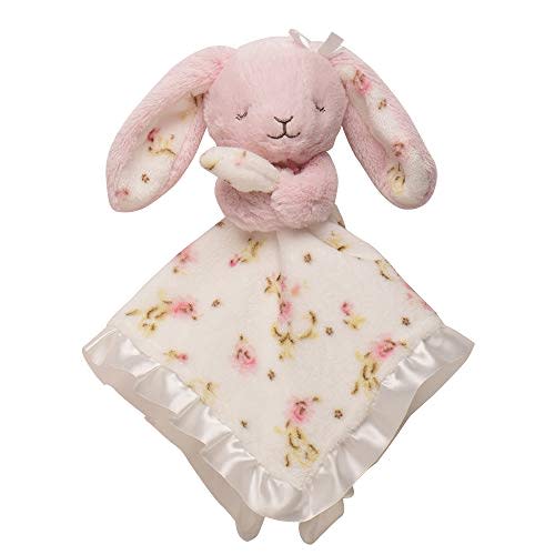 Little Me Plush Rattle Baby Snuggle Blanket with Embroidery and Satin, Bunny (15 inch)