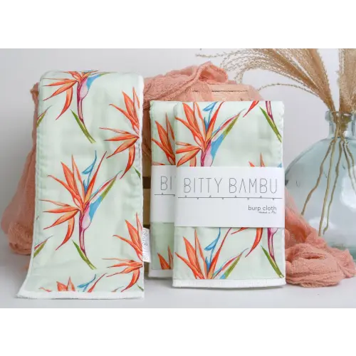 Bird of Paradise Print Baby Shower Gift, Tropical Burp Cloth Set, Handmade in Maui