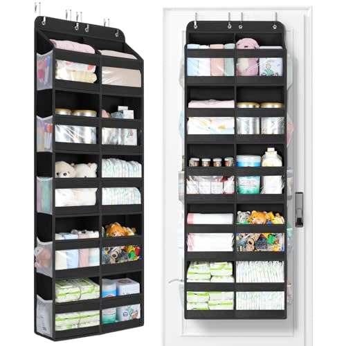 Yecaye 5-Tier Over The Door Organizer Dual-Column, 80lbs Load Over The Door Storage of 10 Compartments, Heavy Duty Door Organizer Hanging for Bedroom Closet Nursery Bathroom Pantry, Black, 2 Pack
