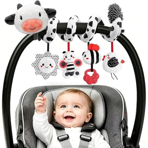 Spiral Car Seat Baby Toys 0-6 6-12 Months, High Contrast Sensory Toy
