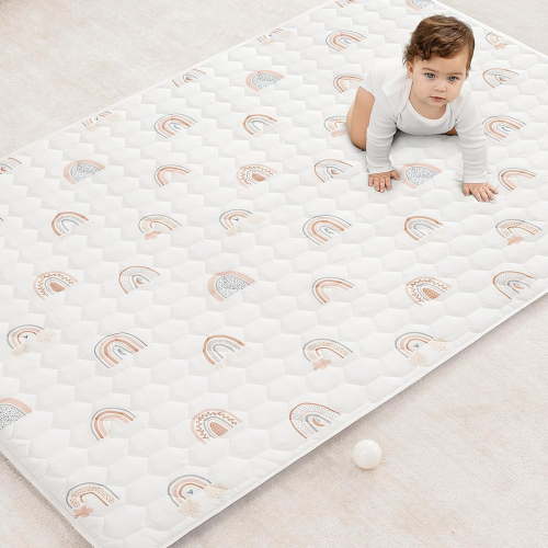 Comfy Cubs Play Mat, Rectangle (Medium) 48” x 72” for Kids & Toddler, Non-Slip Bottom - Rainbow