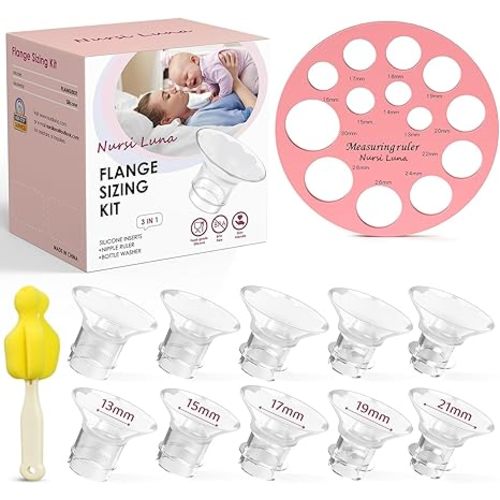 Flange Inserts 10PCS 13/15/17/19/21mm for 24mm Flanges/Shield of Most Pumps, Flange Sizing Kit Silicone Flanges Insert, Breastfeeding Essentials Kit for New Moms