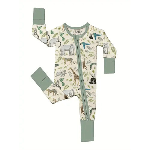baby bamboo fiber bodysuit forest animals print double - Temu