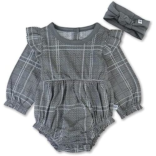 HonestBaby Bubble Romper and Headband Set Organic Cotton for Infant Baby and Toddler Boys, Girls, Unisex