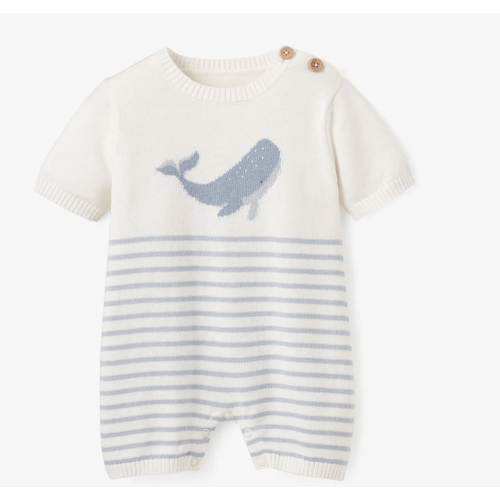Whale Striped Knit Shortall Romper