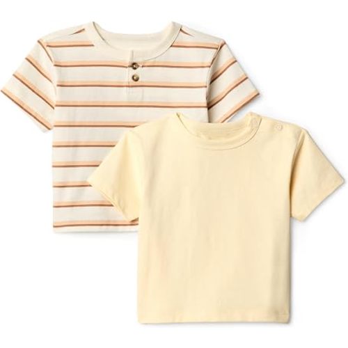 Amazon Essentials x Sofia Grainge Baby Boys' Cotton Crewneck Short Sleeve T-Shirts with Shoulder Snap, Pack of 2