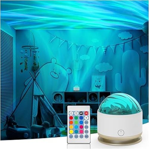 Northern Light Projector, Battery Operated Aurora Night Light with Timer Function, 13 Colors Galaxy Lamp Ripple Ceiling Projector Mood Ambient Lighting for Bedroom Adults Kids Room Girl Gift