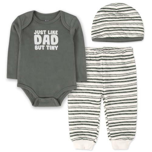 Baby Essentials Infant Boy 3 Piece Layette Set with Bodysuit, Quilted Jogger Pants & Hat – Cozy Fall & Winter Outfit (Grey Just Like Dad But Tiny, 3 months)