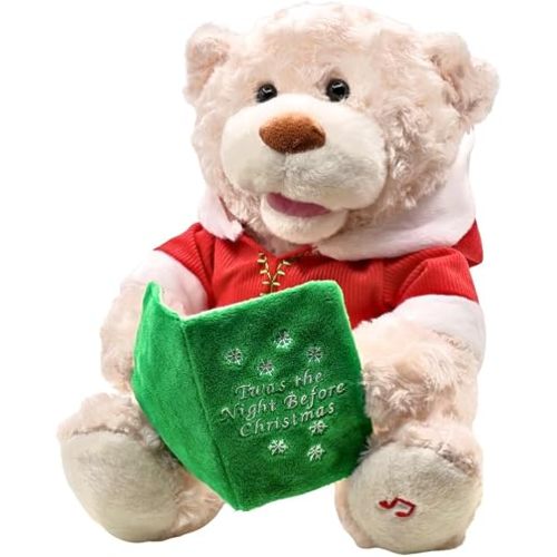 Cuddle Barn Storytime Teddie Animated Plush Moves Reads Christmas Story 10"