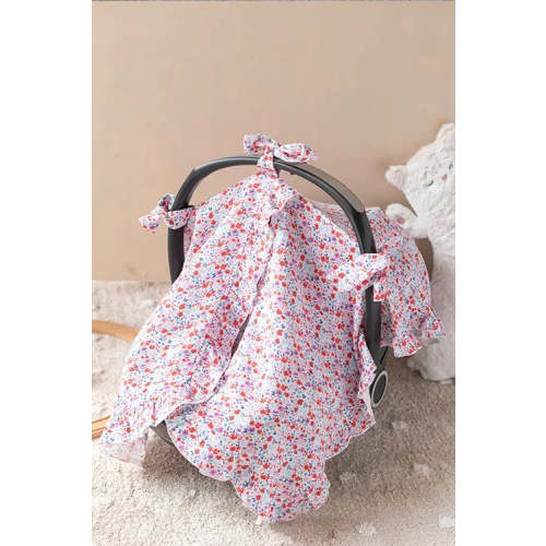 Baby Car Seat Cover - Tiny Flowers / Red