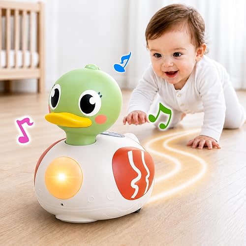 iPlay, iLearn Baby Musical Duck Toy, Infant Tummy Time Crawling Toy, Toddler Music Duck W/Light Sound 6-12 Month, Sensory Development Learning First Birthday Gift 7 8 9 10 Month 1 Year Old Boy Girl